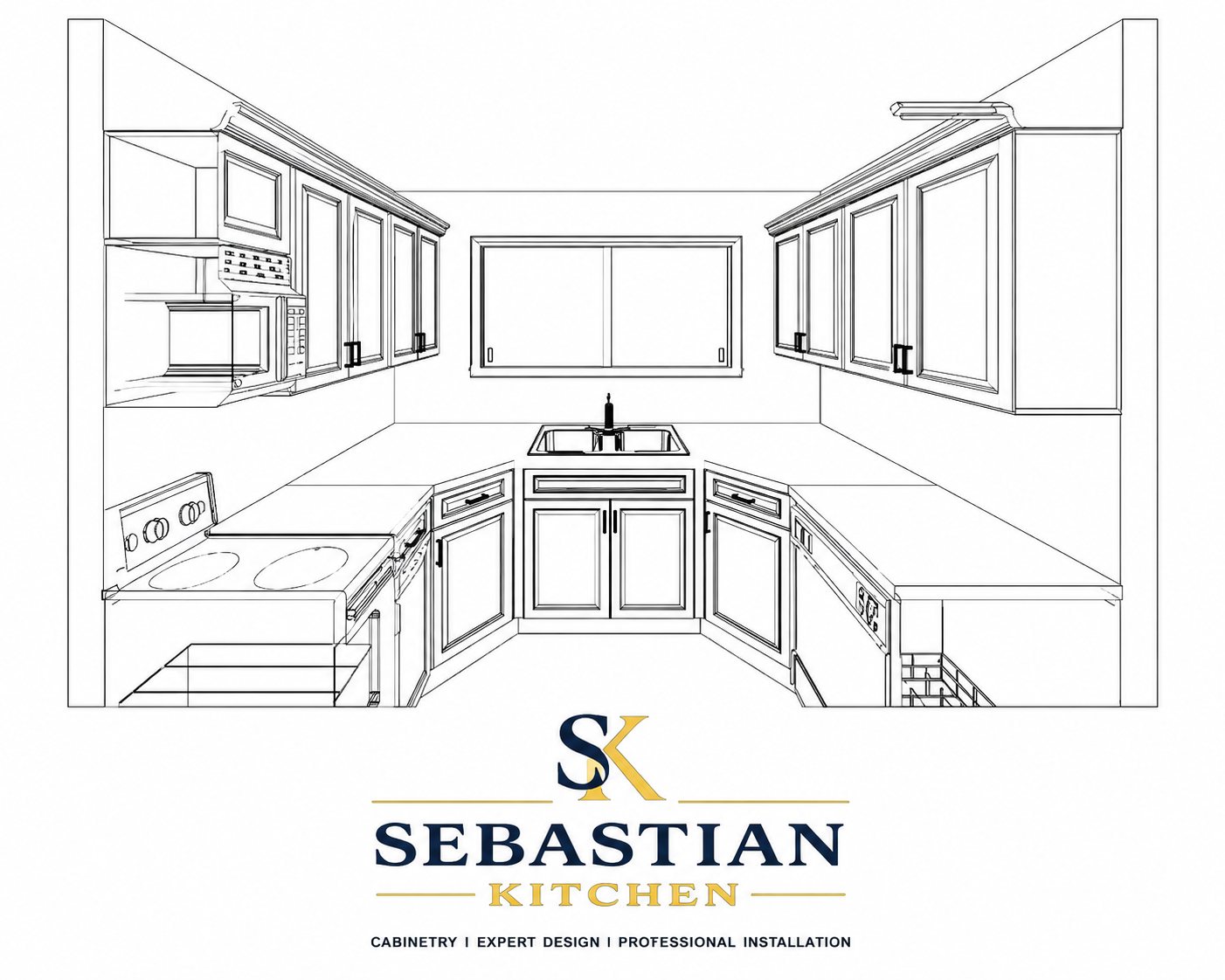 Sebastian Kitchen design sketch of a custom kitchen layout